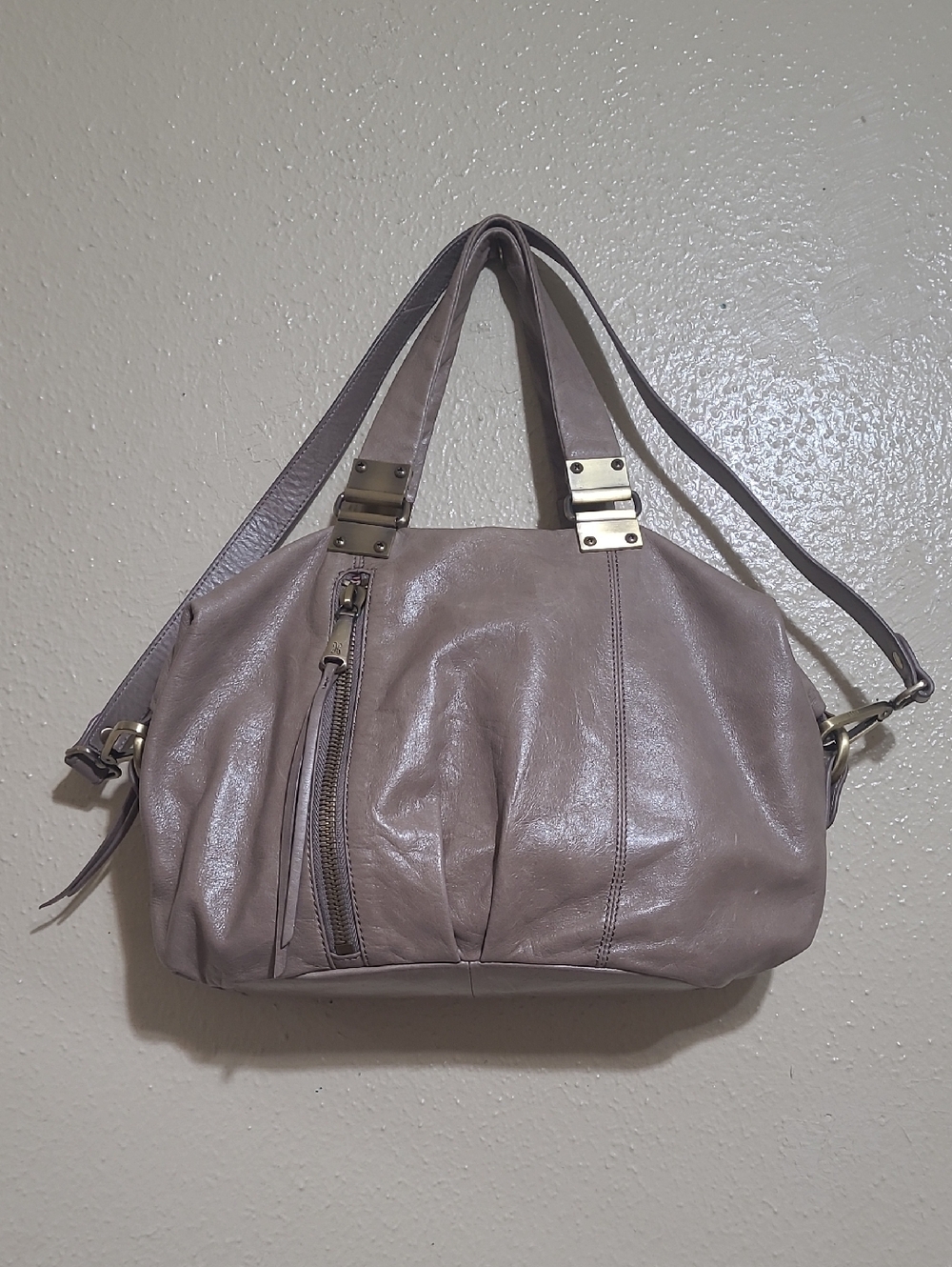 HOBO Derby Taupe Calfskin Shoulder Bag with Antique Gold Hardware